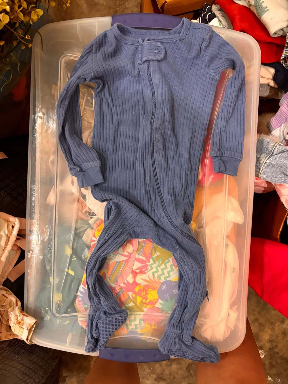 Member's Mark Tight Fit Sleep & Play 12M Blue Ribbed Footie Pajamas